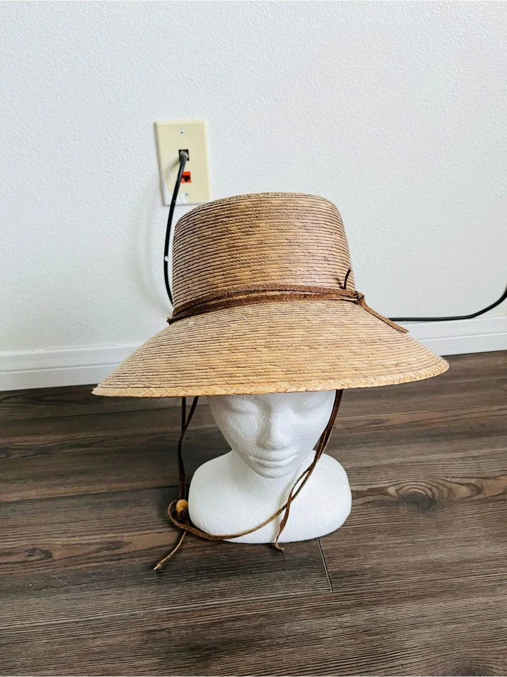 Natural Straw Sun Hat with Leather Tie
